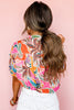 Rose Tropical Vacation Vibe Printed Button Up Short Sleeve Shirt