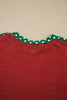 Red Cozy Ribbed Patchwork Polka Dot Trim Long Sleeve 2pcs Pant Set