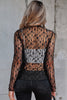 Black Sheer Floral Lace Long Sleeve Slim Fit Top