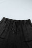 Black Mineral Wash Elastic Waist Drawstring Ruffle Hem Plus Shorts