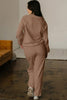Bright Pink Polo Collar V Neck Pullover and Drawstring Sweatpants Set