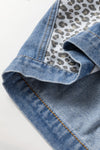 Beau Blue Leopard Patchwork Flap Detail Plus Size Denim Jacket