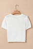 White Pointelle Knit Short Puff Sleeve Crewneck Sweater