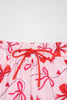 Red Romantic Bow Print Loose Tee Drawstring Shorts 2pcs Lounge Set