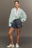 Green Stripe Half Zip Long Sleeve Swing Top