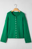 Bright Green Solid Color Knit Button Drop Shoulder Sweater Cardigan