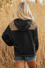 Brown Leopard Patchwork Contrast Stitching Knotted Cuff Quarter Zip Hoodie