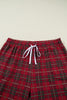 Red Plus Size Plaid Short Sleeve Shirt Loose Pants 2pcs Pajama Set