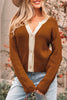 Chestnut Contrast Knit V Neckline Short Cardigan