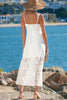 White Tie Spaghetti Straps Floral Lace Overlay Long Dress
