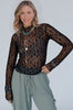 Black Sheer Floral Lace Long Sleeve Slim Fit Top