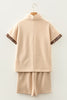 Parchment Leopard Trim Zipped Short Sleeve Casual Set