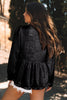 Black Metallic Frilled V Neck Puff Sleeve Babydoll Blouse