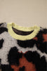 Khaki Leopard Print Drop Shoulder Long Sleeve Round Neck Sweater