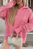 Rose Stripe Thumbhole Side Slits Drop Shoulder Loose Fit Hoodie