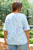 Sky Blue Leopard Print Short Sleeve V Neck Plus Size Top