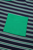 Green Stripe Ribbed Color Block Patchwork Crew Neck Patch Pocket Long Sleeve Top