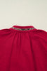 Racing Red Leopard Jacquard Print V Neck Textured Blouse