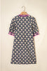 Blue Striped Trim Short Sleeve Vintage Floral Shift Dress