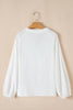 White Paisley Embroidered Textured Split Neck Long Puff Sleeve Blouse