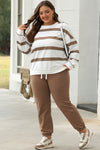 Black Stripe Drop Shoulder Pullover and Jogger Pants Set