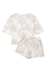 Beige Vintage Tie Dye Bracelet Sleeve Drawstring Elastic Waist 2pcs Short Set