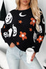Black Halloween Mythical Night Pattern Drop Shoulder Sweater