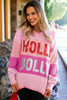Pink Sequined HOLLY JOLLY Color Block Crew Neck Sweater