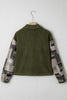 Jungle Green Ribbed Fleece Plaid Print Patchwork Button Up Jacket