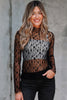 Black Sheer Floral Lace Long Sleeve Slim Fit Top