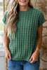 Black Solid Color Round Neck Textured Short Sleeve Sweater