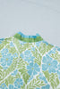 Sky Blue Botanical Floral Print Frilled Trim V Neck Button Front Loose Dress