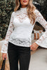 White Lace Crochet Bell Sleeve Mock Neck Blouse