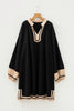 Black Plus Size Color Block Striped Trim V Neck Long Sleeve Shift Mini Dress