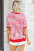 Red Stripe Drop Shoulder Half Sleeve T Shirt