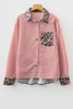 Racing Red Striped Leopard Print Patchwork Button Up Womens Shirt