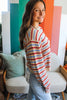 Khaki Stripe Drop Shoulder Cropped Long Sleeve Fall Sweater