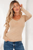 Smoke Gray Lace-trimmed Sweetheart Neckline Ruched Detail Long Sleeve T-shirt