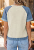 Parchment Denim Color Block Patchwork Round Neck Tee