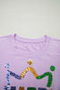 Orchid Petal Sequined MARDI GRAS Graphic Patchwork T Shirt