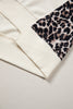 Beige Leopard Block Patchwork Uneven Hem Short Sleeve Top