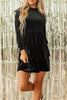 Evergreen Velvet High Neck Tiered Ruffle Mini Dress