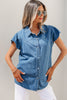 Dusk Blue Ruffled Short Sleeve Denim Shirt