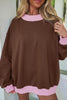 Pink Colorblock Trim Crewneck Long Sleeve Pullover Sweatshirt