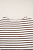 Brown Stripe Ribbed Knit Long Sleeve Bodice Contrast Patchwork Flared Dress