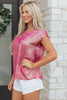 Bright Pink Metallic Round Neck Cap Sleeve Tee