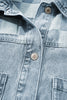 Beau Blue Denim Checkered Pattern Patchwork Womens Casual Jacket
