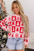 Pink Christmas Plaid Pullover Round Neck Long Sleeve Casual Fit Tunic Knitwear Sweater