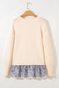 Beige Cable Texture Bohemian Ruffle Hem Patchwork Sweater