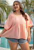 Apricot Pink Plus Size Textured Wide Short Sleeve Babydoll Blouse